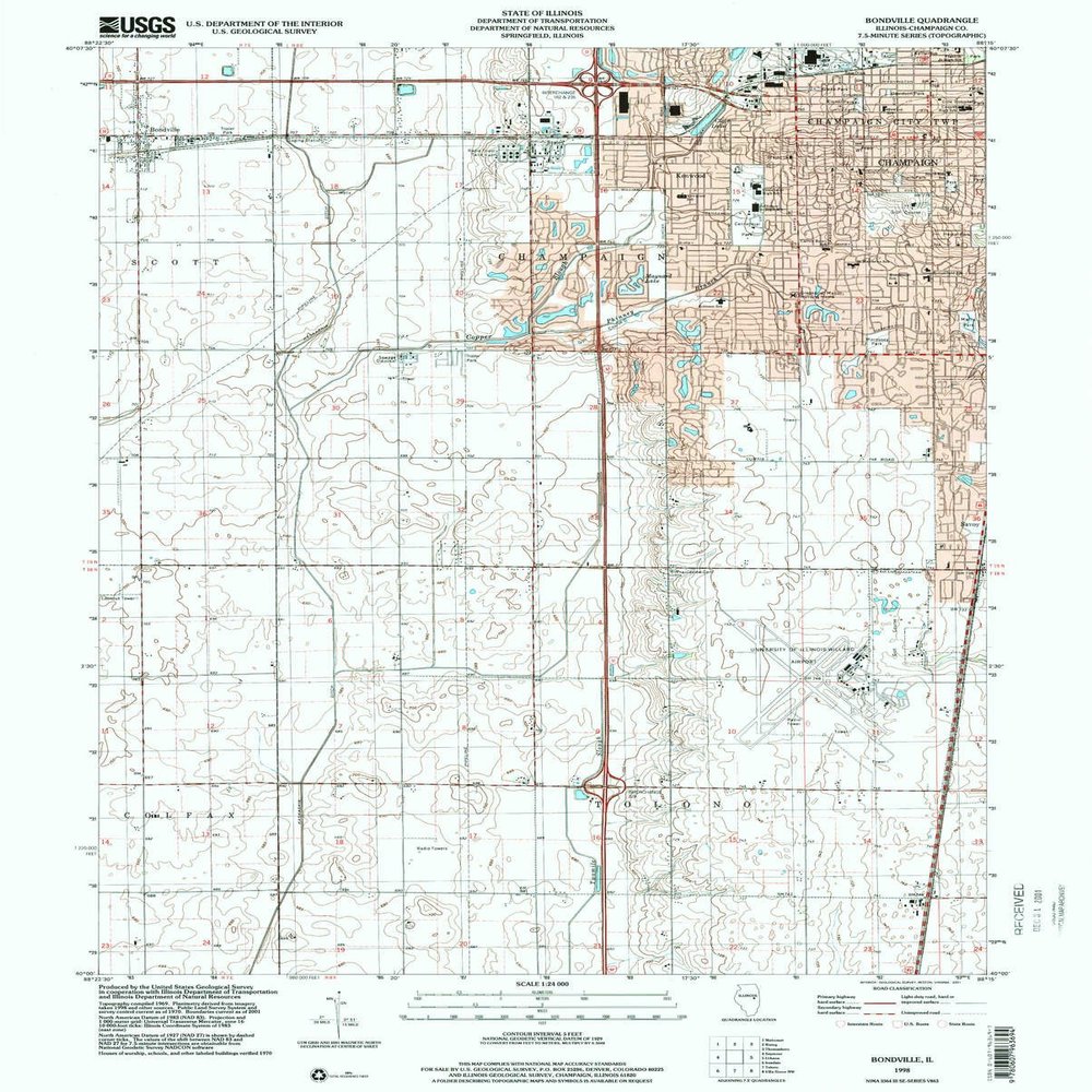 YellowMaps Bondville IL topo map, 1:24000 Scale, 7.5 X 7.5 Minute, Historical, 1998, Updated 2001, 26.8 x 21.5 in - Polypropylene