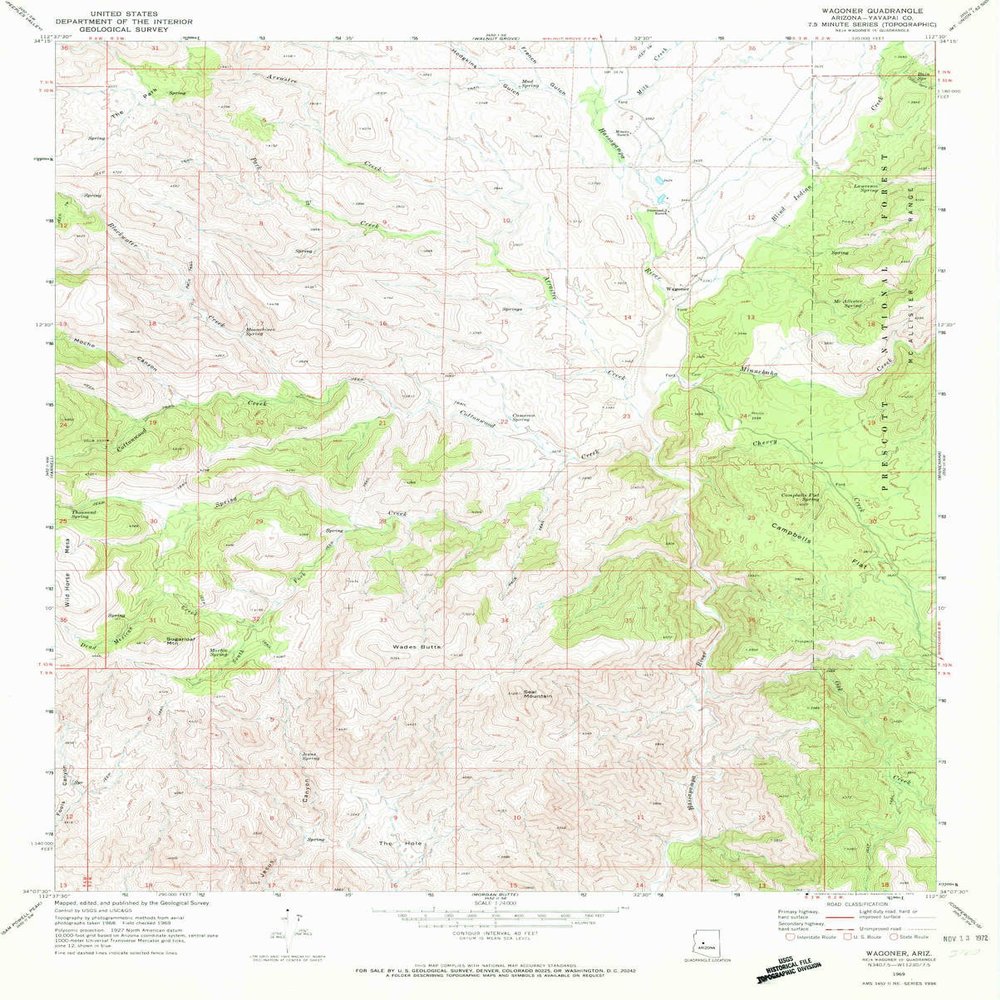 YellowMaps Wagoner AZ topo map, 1:24000 Scale, 7.5 X 7.5 Minute, Historical, 1969, Updated 1973, 26.8 x 21.5 in - Polypropylene