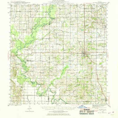 YellowMaps Albion IL topo map, 1:62500 Scale, 15 X 15 Minute, Historical, 1943, Updated 1969, 20.8 x 17 in - Tyvek