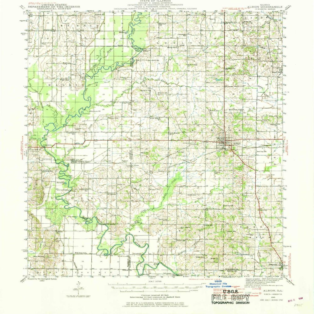 YellowMaps Albion IL topo map, 1:62500 Scale, 15 X 15 Minute, Historical, 1943, Updated 1969, 20.8 x 17 in - Tyvek