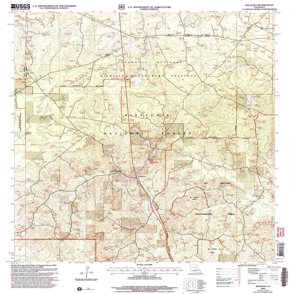 Williana LA topo map, 1:24000 Scale, 7.5 X 7.5 Minute, Historical, 2003, Updated 2005, 26.8 x 22 in - Tyvek