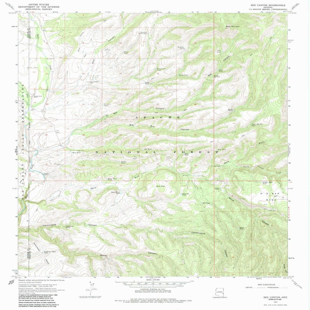YellowMaps Bee Canyon AZ topo map, 1:24000 Scale, 7.5 X 7.5 Minute, Historical, 1967, Updated 1985, 26.8 x 22 in - Polypropylene