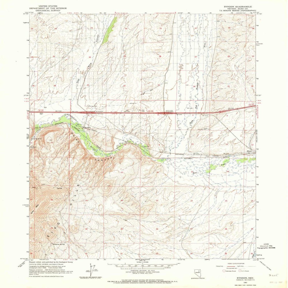 YellowMaps Ryndon NV topo map, 1:24000 Scale, 7.5 X 7.5 Minute, Historical, 1962, Updated 1964, 26.8 x 22 in - Polypropylene