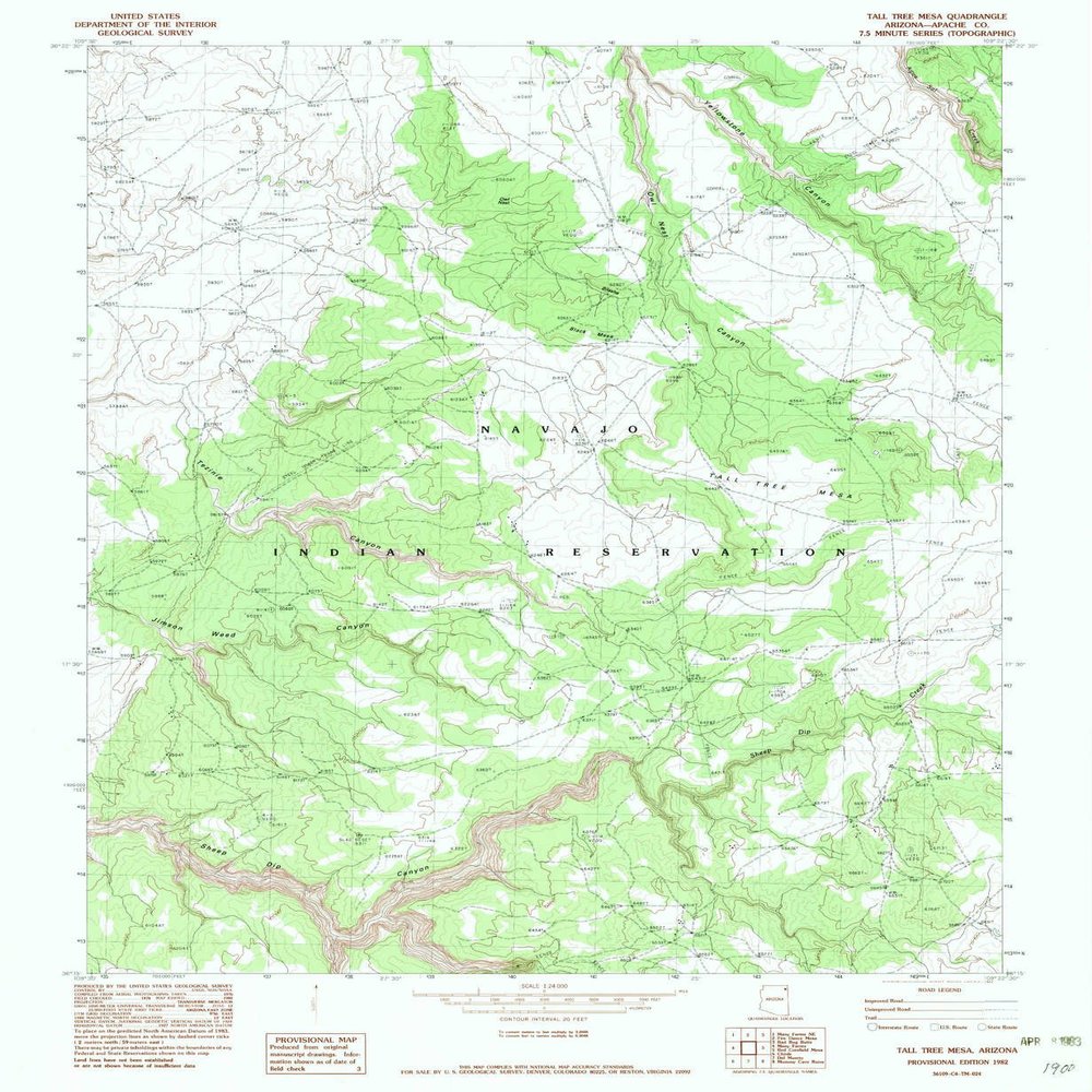 YellowMaps Tall Tree Mesa AZ topo map, 1:24000 Scale, 7.5 X 7.5 Minute, Historical, 1982, Updated 1982, 26.8 x 22 in - Polypropylene