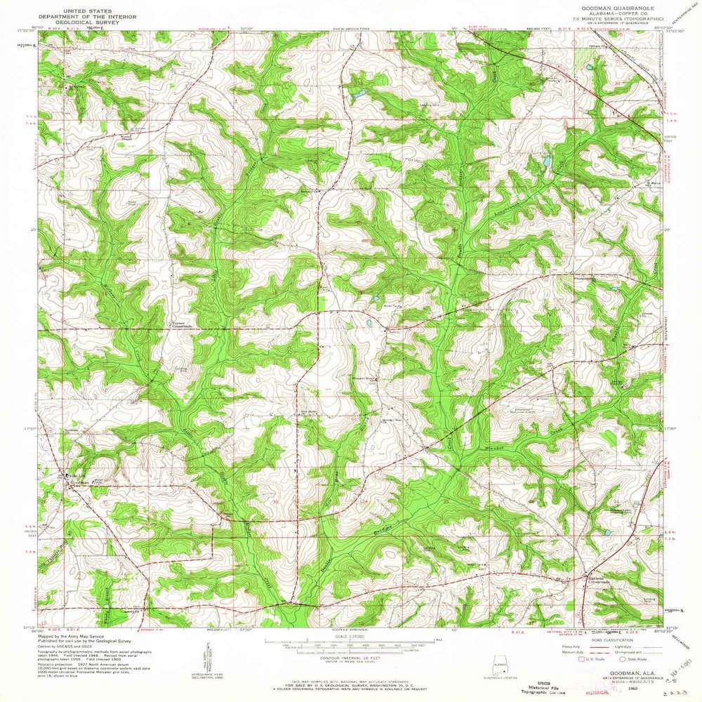 YellowMaps Goodman AL topo map, 1:24000 Scale, 7.5 X 7.5 Minute, Historical, 1960, Updated 1963, 26.7 x 21.9 in - Polypropylene
