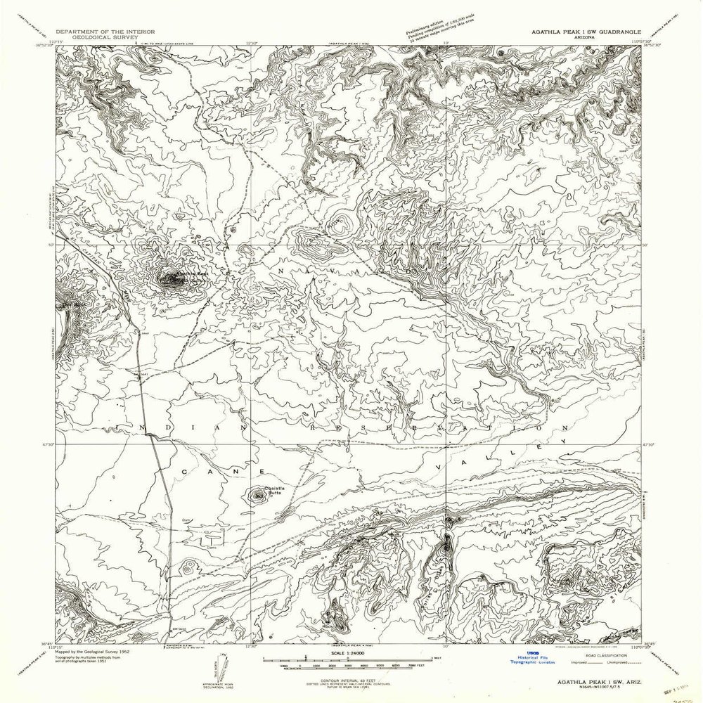 YellowMaps Agathla Peak 1 SW AZ topo map, 1:24000 Scale, 7.5 X 7.5 Minute, Historical, 1952, Updated 1954, 26.7 x 22 in - Polypropylene