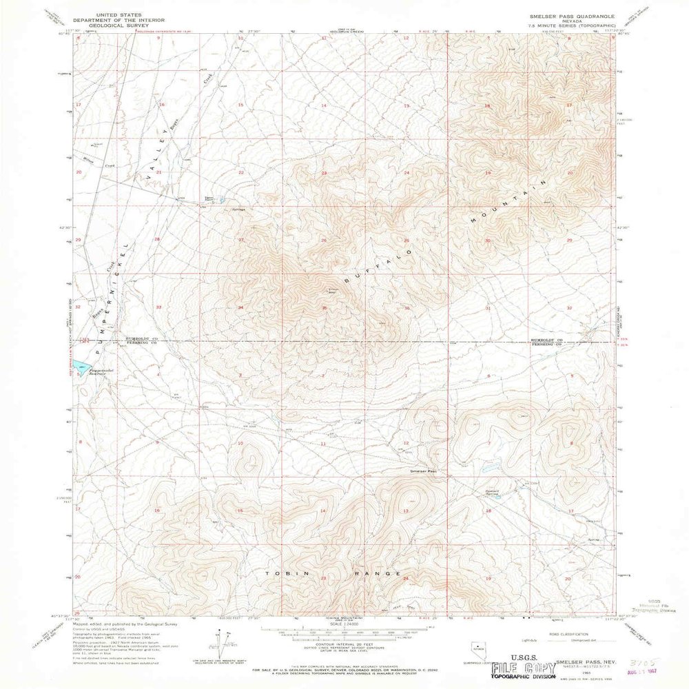 Smelser Pass NV topo map, 1:24000 Scale, 7.5 X 7.5 Minute, Historical, 1965, Updated 1967, 26.9 x 22 in - Polypropylene