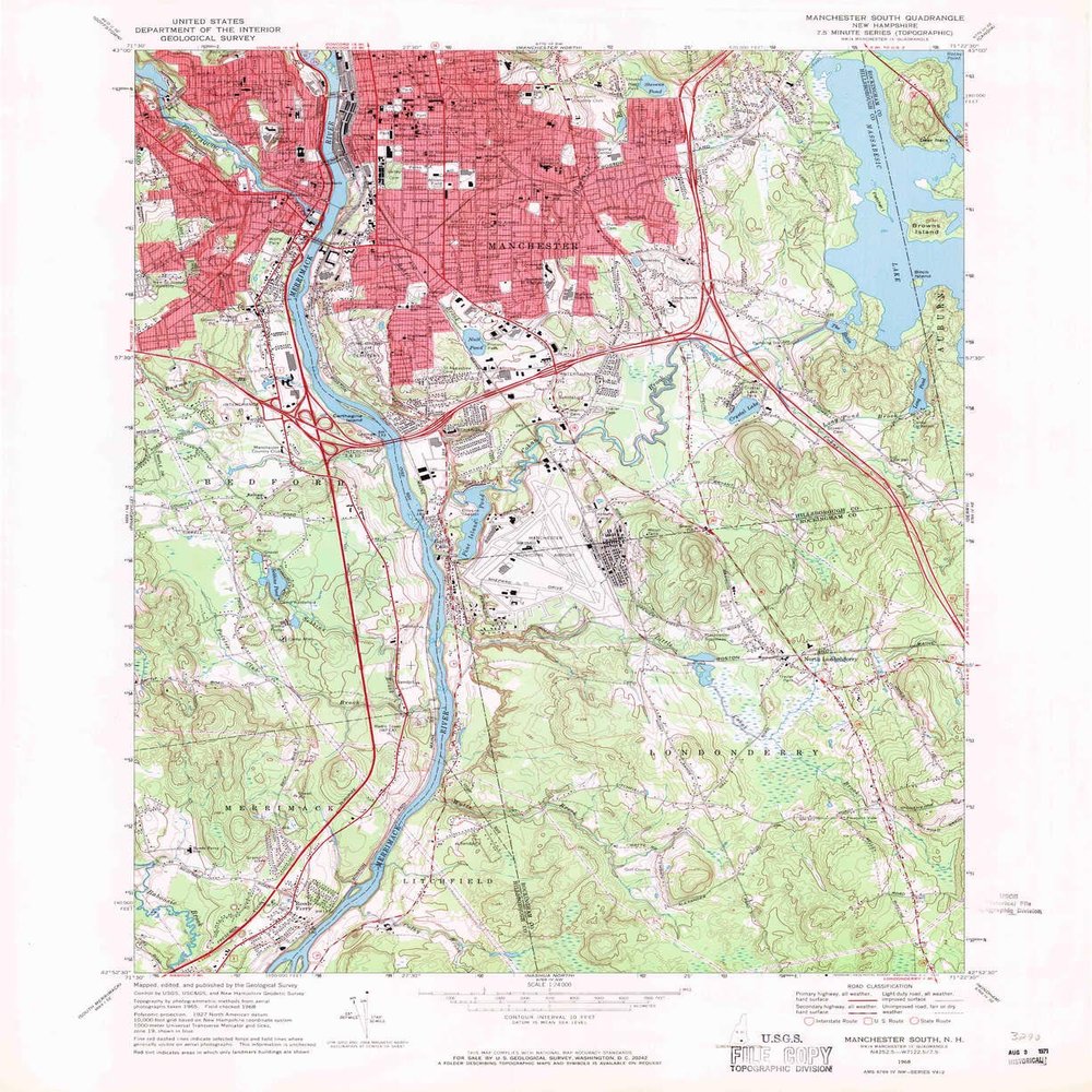 YellowMaps Manchester South NH topo map, 1:24000 Scale, 7.5 X 7.5 Minute, Historical, 1968, Updated 1971, 27 x 22 in - Tyvek