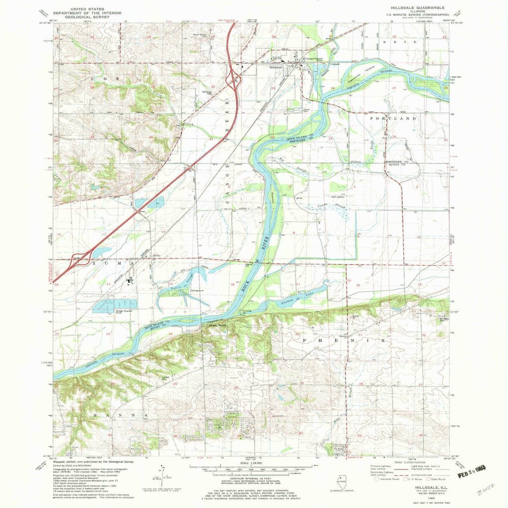 YellowMaps Hillsdale IL topo map, 1:24000 Scale, 7.5 X 7.5 Minute, Historical, 1982, Updated 1982, 26.7 x 21.9 in - Polypropylene