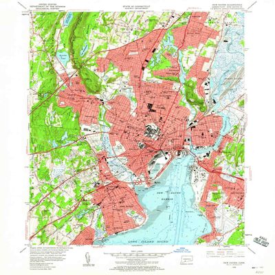 YellowMaps New Haven CT topo map, 1:24000 Scale, 7.5 X 7.5 Minute, Historical, 1954, Updated 1960, 26.9 x 22 in - Tyvek