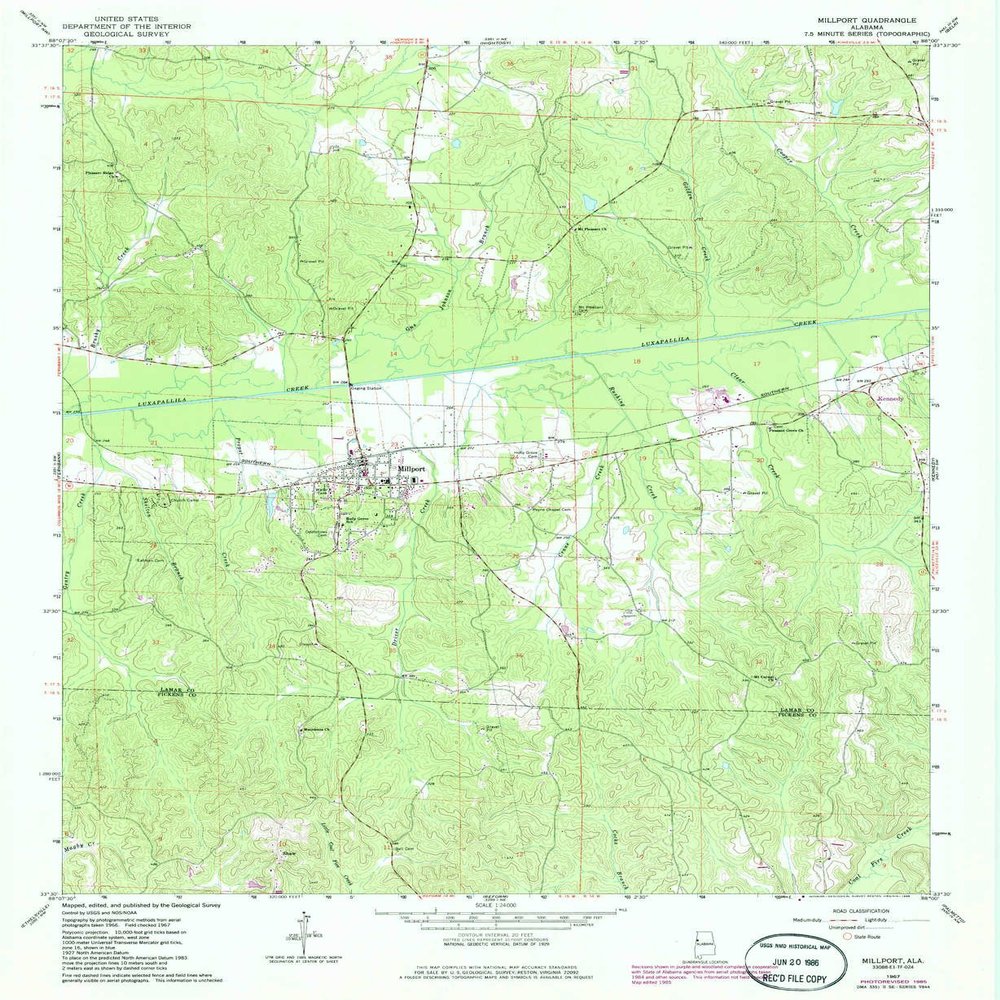 YellowMaps Millport AL topo map, 1:24000 Scale, 7.5 X 7.5 Minute, Historical, 1967, Updated 1985, 26.8 x 22 in - Polypropylene