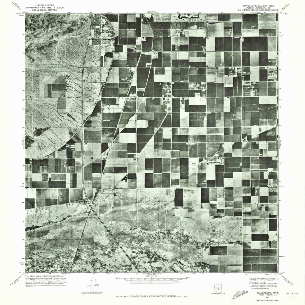 YellowMaps Guadalupe AZ topo map, 1:24000 Scale, 7.5 X 7.5 Minute, Historical, 1971, Updated 1972, 26.8 x 23 in - Polypropylene