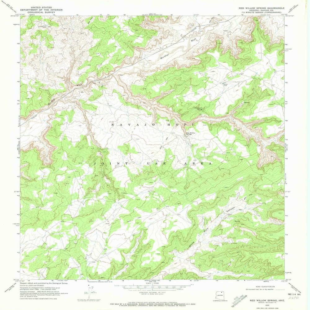 Red Willow Spring AZ topo map, 1:24000 Scale, 7.5 X 7.5 Minute, Historical, 1970, Updated 1973, 26.7 x 21.6 in - Polypropylene