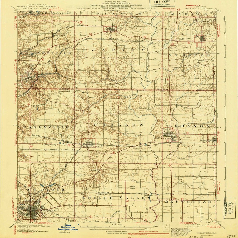 Belleville IL topo map, 1:62500 Scale, 15 X 15 Minute, Historical, 1907, Updated 1940, 19.7 x 16.4 in - Polypropylene