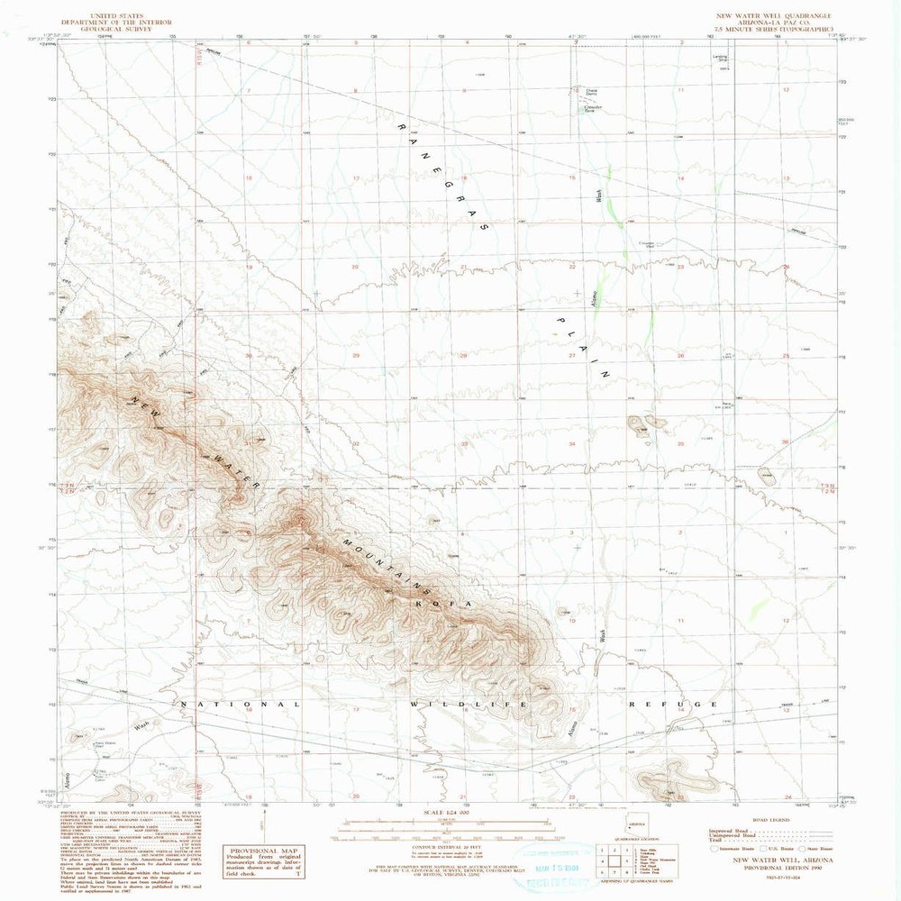 New Water Well AZ topo map, 1:24000 Scale, 7.5 X 7.5 Minute, Historical, 1990, Updated 1990, 26.8 x 22 in - Polypropylene