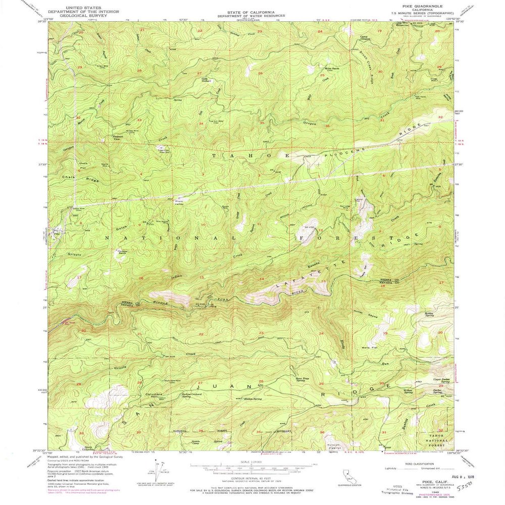 YellowMaps Pike CA topo map, 1:24000 Scale, 7.5 X 7.5 Minute, Historical, 1949, Updated 1978, 26.8 x 22 in - Tyvek