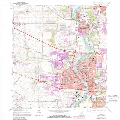 YellowMaps Elgin IL topo map, 1:24000 Scale, 7.5 X 7.5 Minute, Historical, 1962, Updated 1989, 26.9 x 22 in - Polypropylene