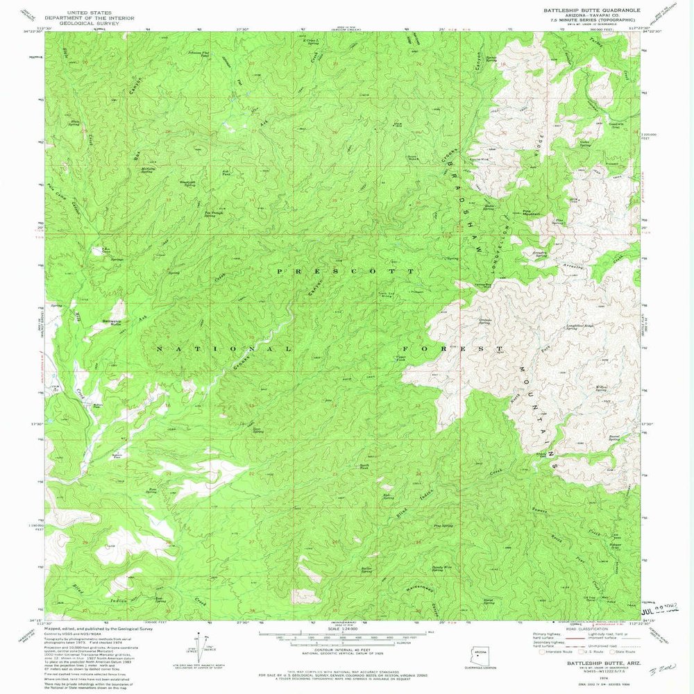 YellowMaps Battleship Butte AZ topo map, 1:24000 Scale, 7.5 X 7.5 Minute, Historical, 1974, Updated 1982, 26.8 x 22 in - Polypropylene