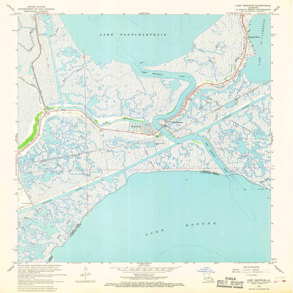 YellowMaps Chef Menteur LA topo map, 1:24000 Scale, 7.5 X 7.5 Minute, Historical, 1967, Updated 1968, 26.9 x 22.9 in - Polypropylene