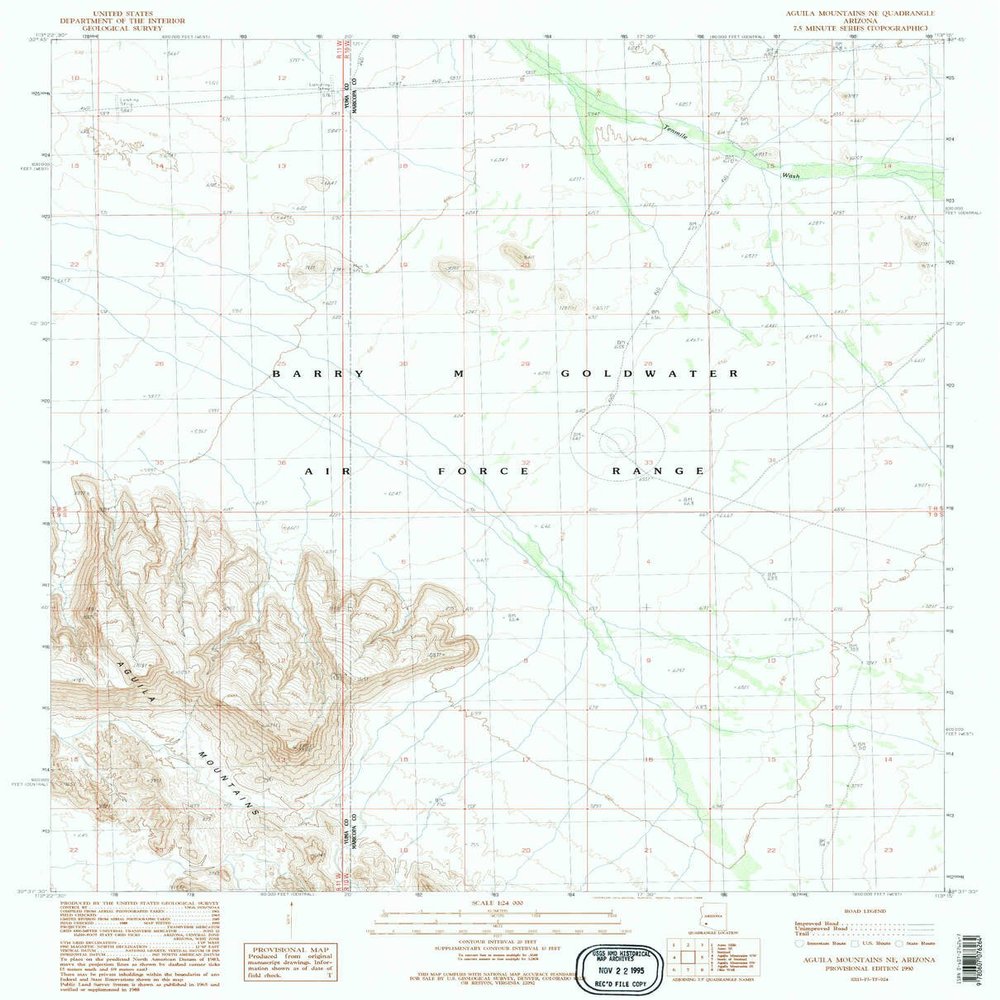 YellowMaps Aguila Mountains NE AZ topo map, 1:24000 Scale, 7.5 X 7.5 Minute, Historical, 1990, Updated 1990, 26.7 x 21.5 in - Polypropylene