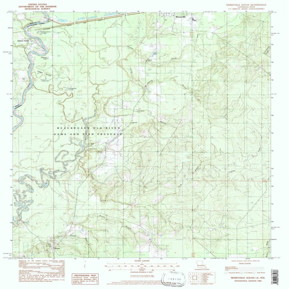 YellowMaps Merryville South LA topo map, 1:24000 Scale, 7.5 X 7.5 Minute, Historical, 1982, Updated 1997, 26.8 x 22 in - Tyvek