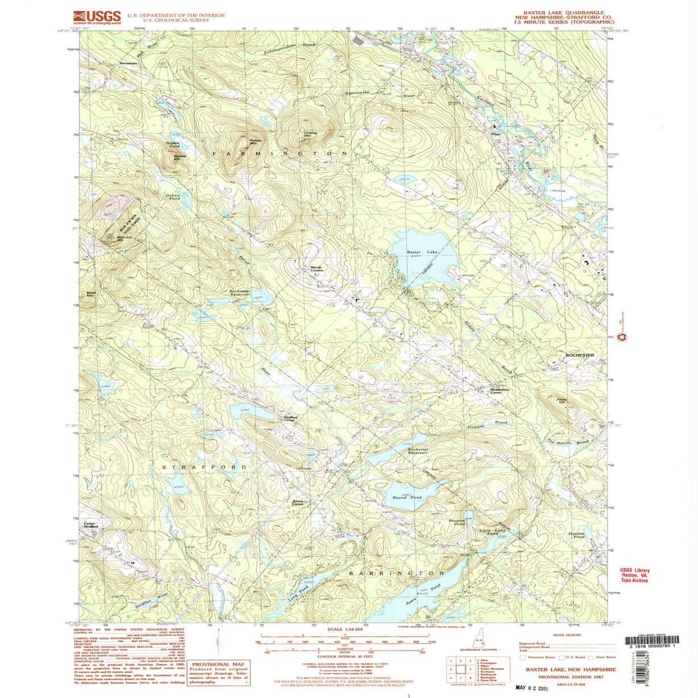 YellowMaps Baxter Lake NH topo map, 1:24000 Scale, 7.5 X 7.5 Minute, Historical, 1987, Updated 1987, 26.9 x 22 in - Tyvek