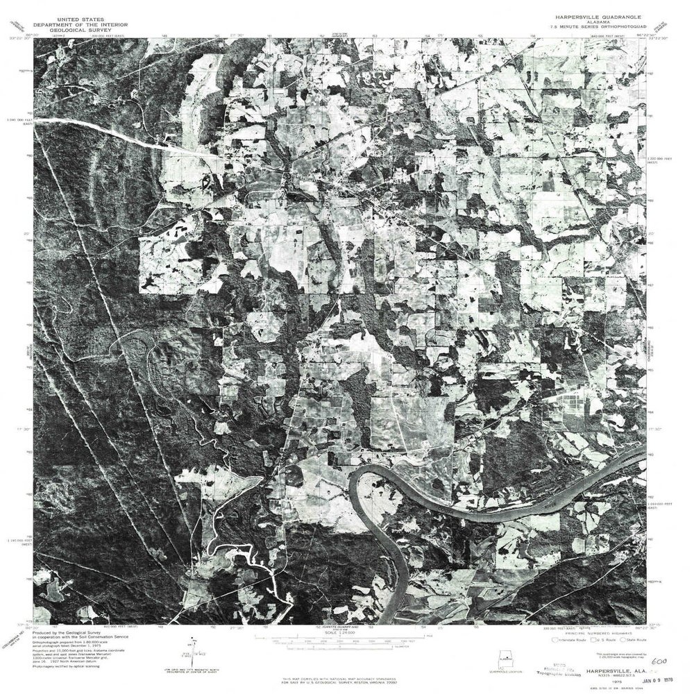 YellowMaps Harpersville AL topo map, 1:24000 Scale, 7.5 X 7.5 Minute, Historical, 1975, Updated 1977, 26.9 x 21.6 in - Polypropylene