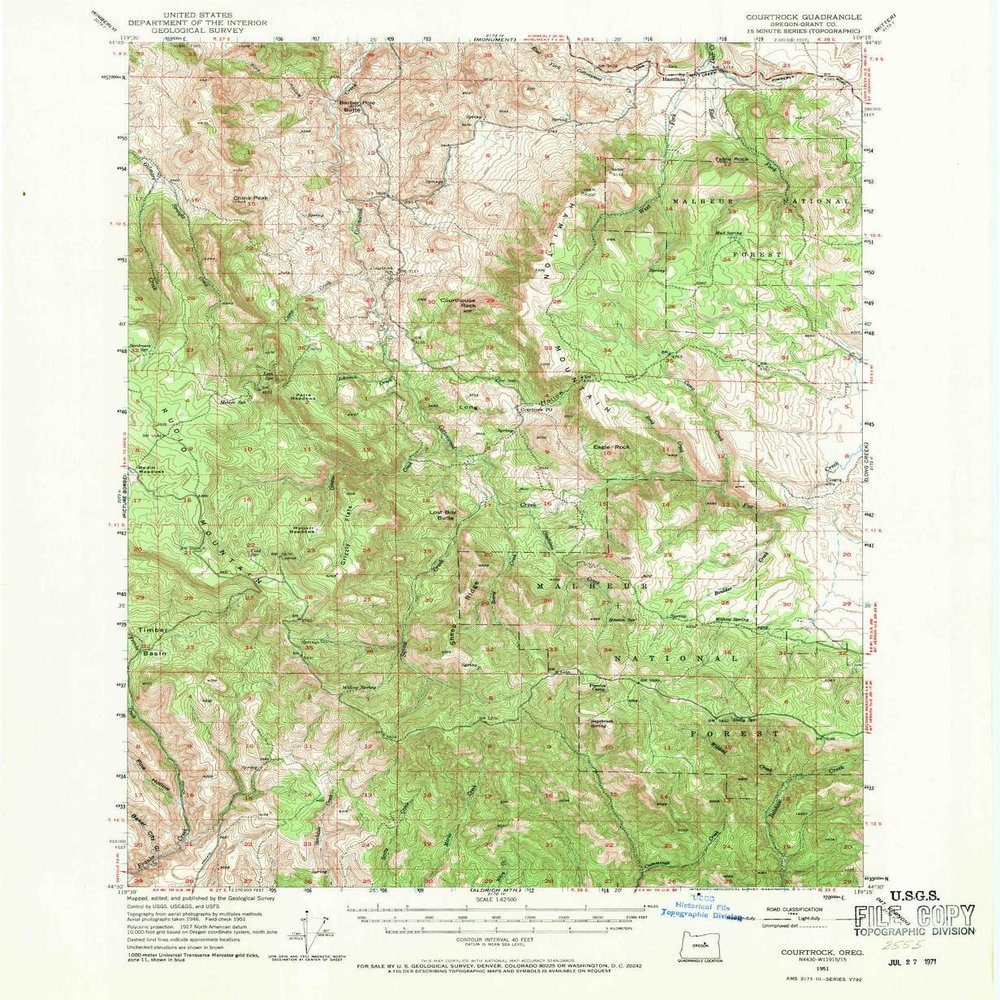 YellowMaps Courtrock OR topo map, 1:62500 Scale, 15 X 15 Minute, Historical, 1951, Updated 1971, 20.7 x 17 in - Polypropylene