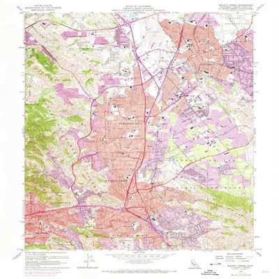 YellowMaps Walnut Creek CA topo map, 1:24000 Scale, 7.5 X 7.5 Minute, Historical, 1959, Updated 1969, 26.9 x 22 in - Tyvek