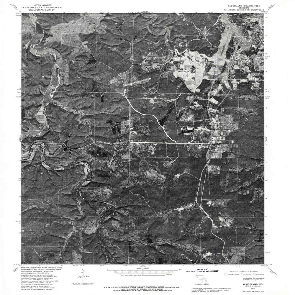 YellowMaps Bloodland MO topo map, 1:24000 Scale, 7.5 X 7.5 Minute, Historical, 1976, Updated 1980, 26.7 x 22 in - Tyvek