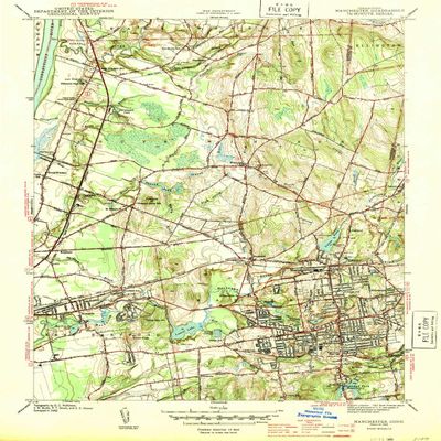 YellowMaps Manchester CT topo map, 1:31680 Scale, 7.5 X 7.5 Minute, Historical, 1944, 20 x 15.4 in - Tyvek