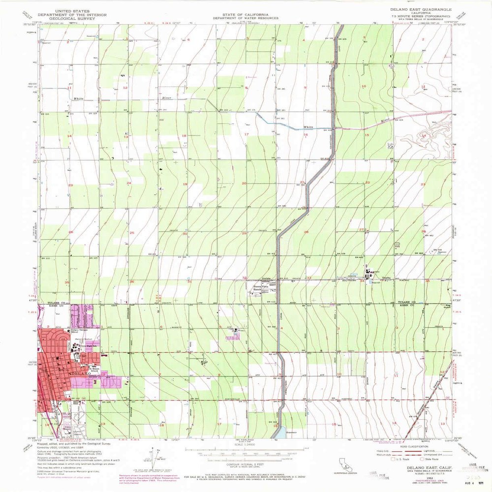 Delano East CA topo map, 1:24000 Scale, 7.5 X 7.5 Minute, Historical, 1953, Updated 1971, 27 x 22 in - Tyvek