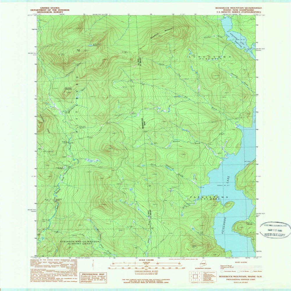 YellowMaps Bosebuck Mountain ME topo map, 1:24000 Scale, 7.5 X 7.5 Minute, Historical, 1989, Updated 1989, 27.4 x 21.5 in - Polypropylene