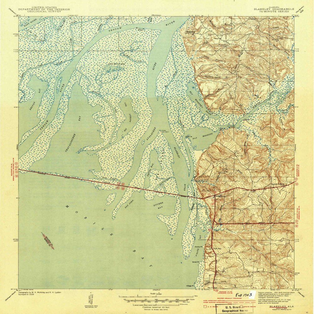 YellowMaps Blakeley AL topo map, 1:31680 Scale, 7.5 X 7.5 Minute, Historical, 1943, 19.8 x 16.9 in - Polypropylene