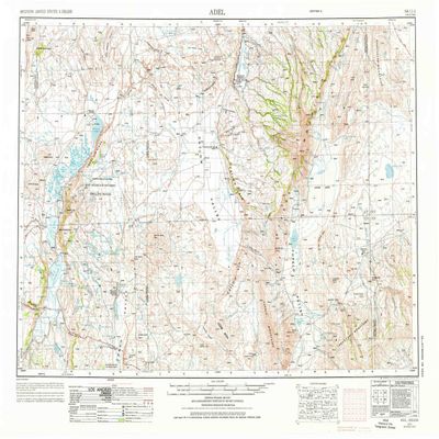 YellowMaps Adel OR topo map, 1:250000 Scale, 1 X 2 Degree, Historical, 1955, Updated 1976, 22.4 x 29.4 in - Tyvek