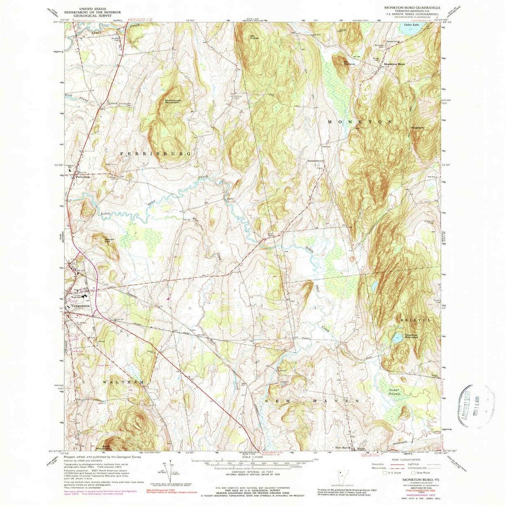 YellowMaps Monkton Boro VT topo map, 1:24000 Scale, 7.5 X 7.5 Minute, Historical, 1963, Updated 1990, 26.9 x 22 in - Polypropylene