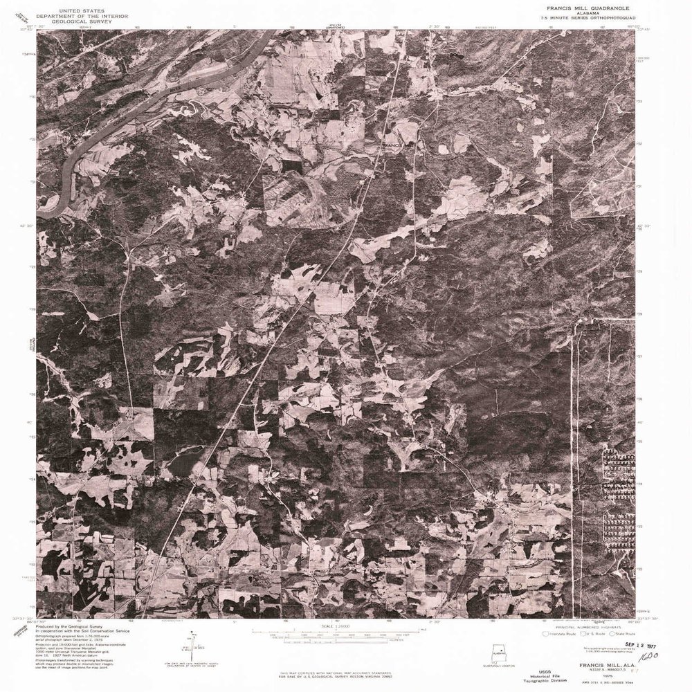 YellowMaps Francis Mill AL topo map, 1:24000 Scale, 7.5 X 7.5 Minute, Historical, 1975, Updated 1977, 26.7 x 22 in - Polypropylene