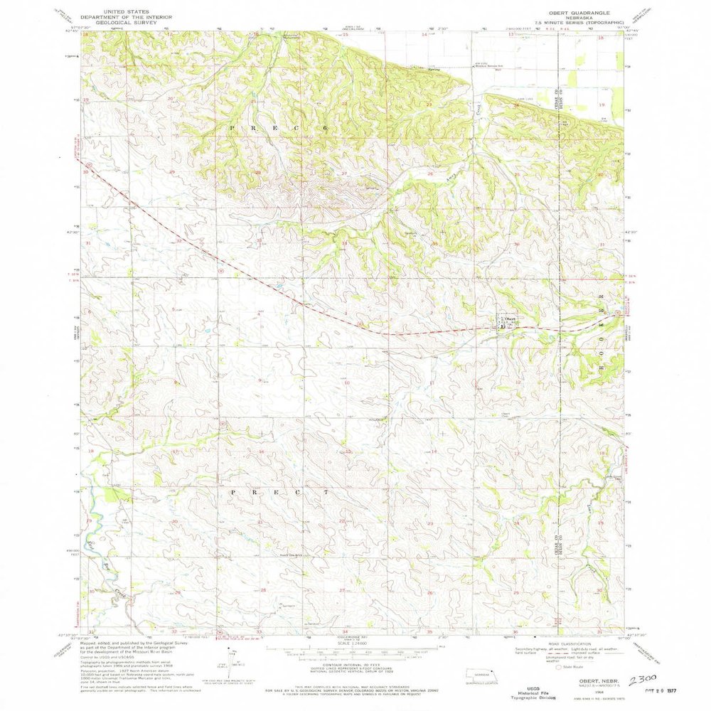 YellowMaps Obert NE topo map, 1:24000 Scale, 7.5 X 7.5 Minute, Historical, 1968, Updated 1977, 26.8 x 22 in - Polypropylene