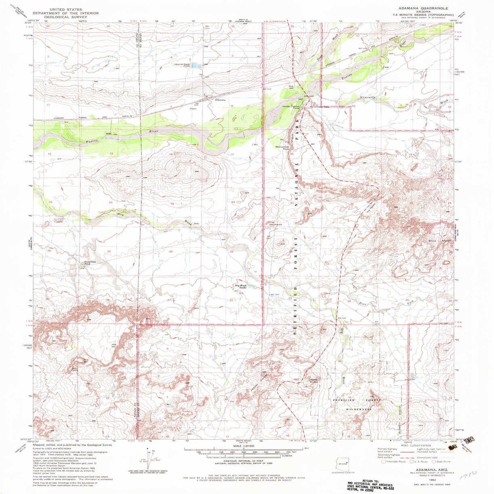 YellowMaps Adamana AZ topo map, 1:24000 Scale, 7.5 X 7.5 Minute, Historical, 1982, Updated 1983, 27 x 22 in - Polypropylene