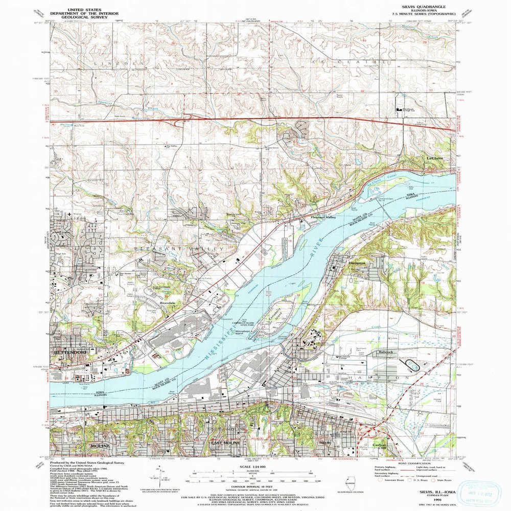 YellowMaps Silvis IL topo map, 1:24000 Scale, 7.5 X 7.5 Minute, Historical, 1991, Updated 1992, 26.7 x 21.4 in - Polypropylene