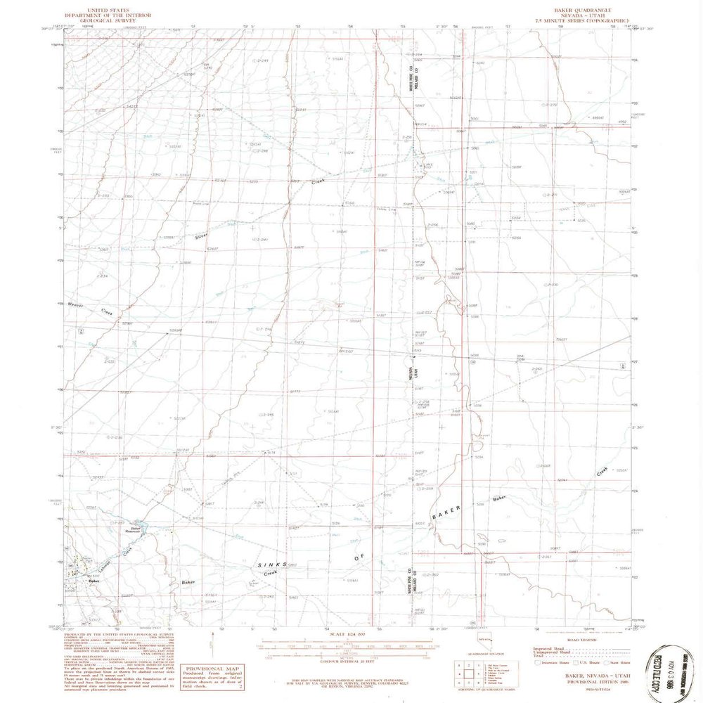 YellowMaps Baker NV topo map, 1:24000 Scale, 7.5 X 7.5 Minute, Historical, 1986, Updated 1986, 26.8 x 22 in - Tyvek