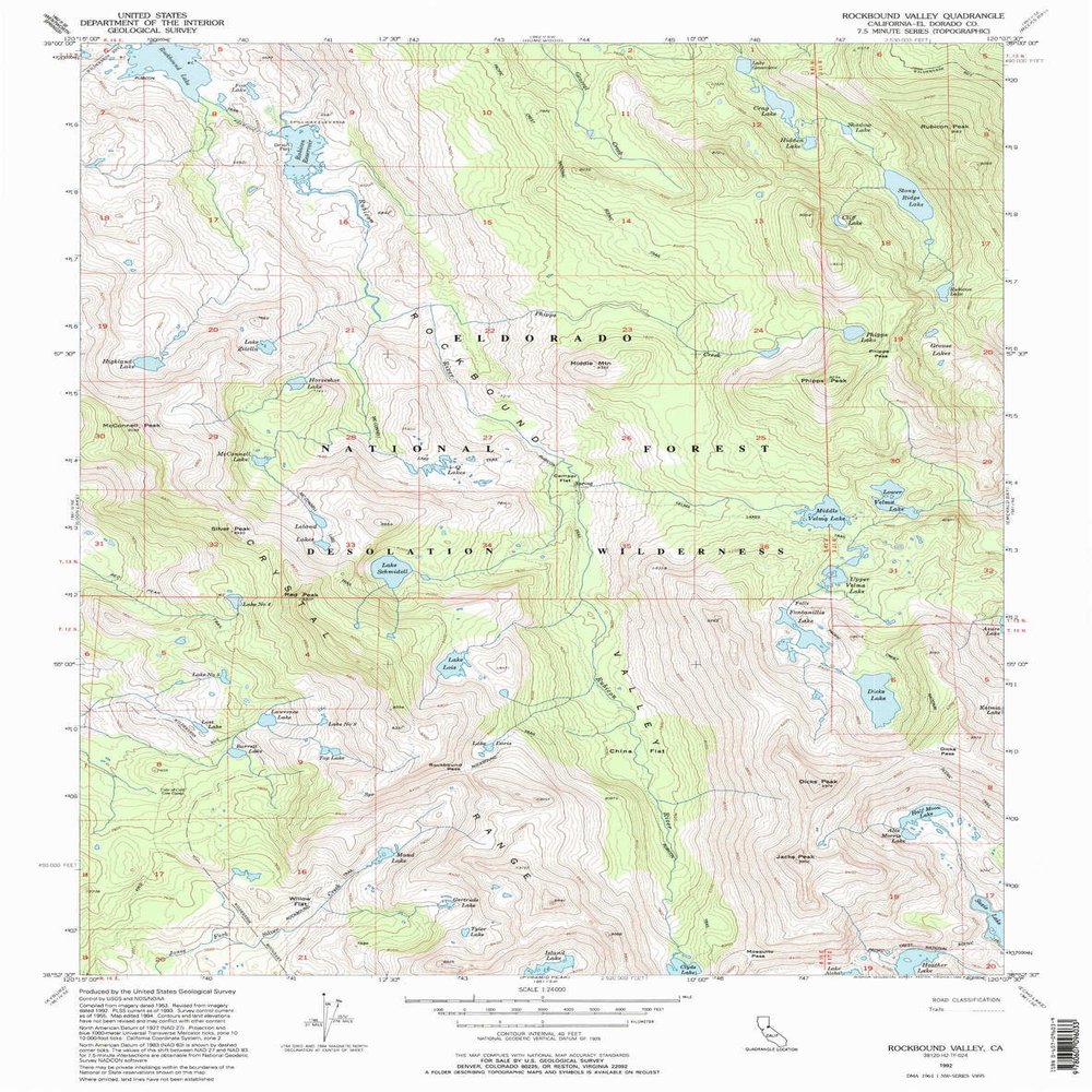YellowMaps Rockbound Valley CA topo map, 1:24000 Scale, 7.5 X 7.5 Minute, Historical, 1992, Updated 1994, 26.7 x 21 in - Polypropylene