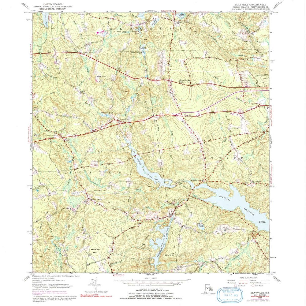 YellowMaps Clayville RI topo map, 1:24000 Scale, 7.5 X 7.5 Minute, Historical, 1955, Updated 1991, 26.8 x 22 in - Polypropylene