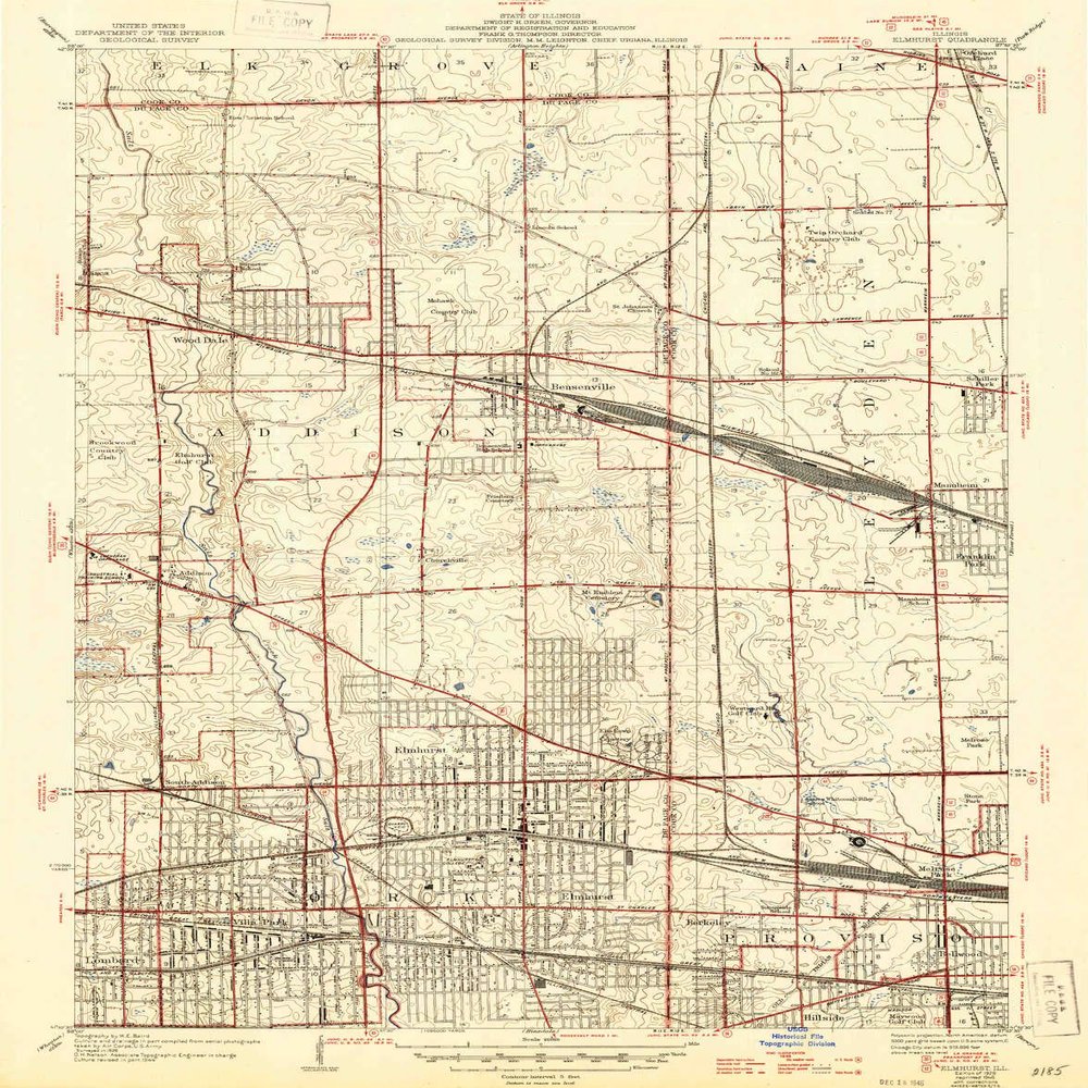 YellowMaps Elmhurst IL topo map, 1:24000 Scale, 7.5 X 7.5 Minute, Historical, 1928, Updated 1946, 25.3 x 19.8 in - Tyvek
