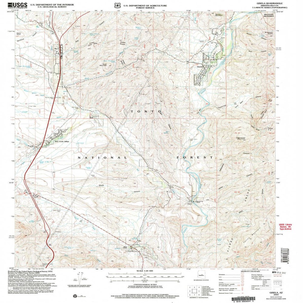 YellowMaps Gisela AZ topo map, 1:24000 Scale, 7.5 X 7.5 Minute, Historical, 2004, Updated 2006, 26.9 x 22 in - Polypropylene