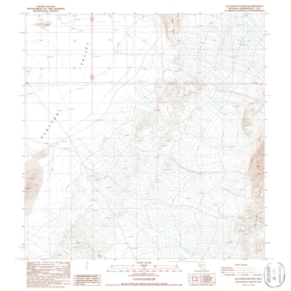 YellowMaps Alcatraz Island NV topo map, 1:24000 Scale, 7.5 X 7.5 Minute, Historical, 1987, Updated 1987, 27.1 x 22 in - Polypropylene
