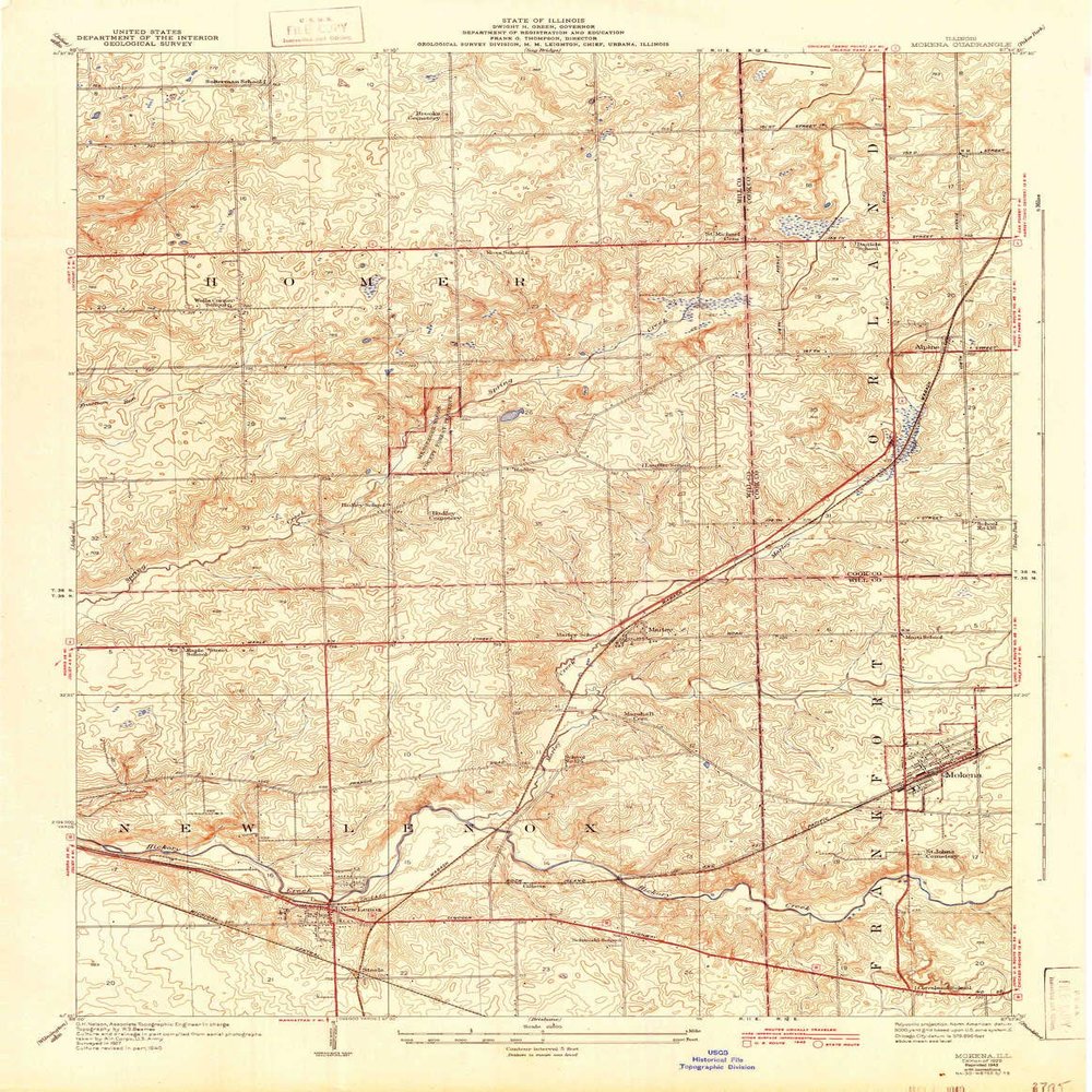 YellowMaps Mokena IL topo map, 1:24000 Scale, 7.5 X 7.5 Minute, Historical, 1929, Updated 1943, 25.8 x 20 in - Polypropylene