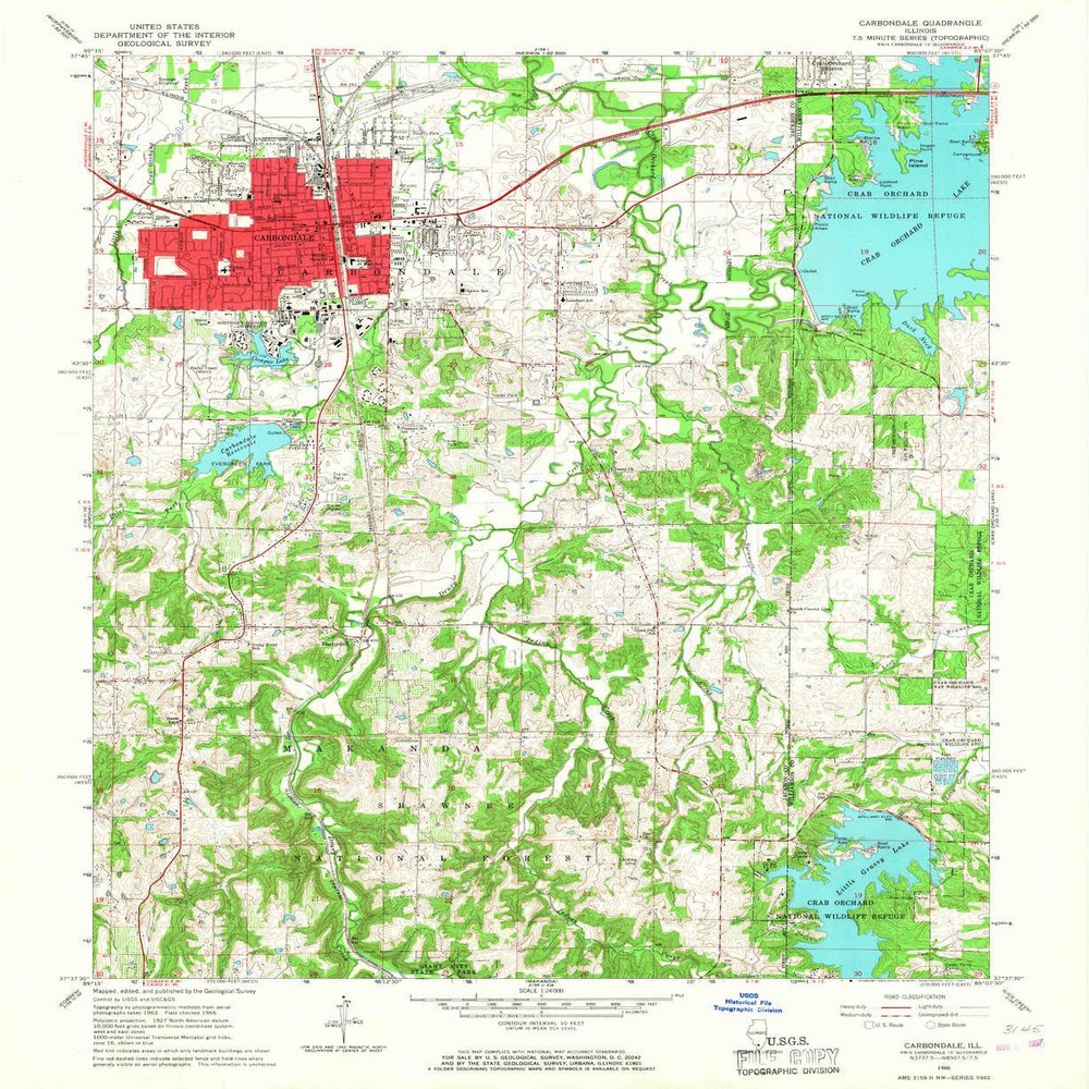 YellowMaps Carbondale IL topo map, 1:24000 Scale, 7.5 X 7.5 Minute, Historical, 1966, Updated 1967, 26.9 x 22 in - Polypropylene
