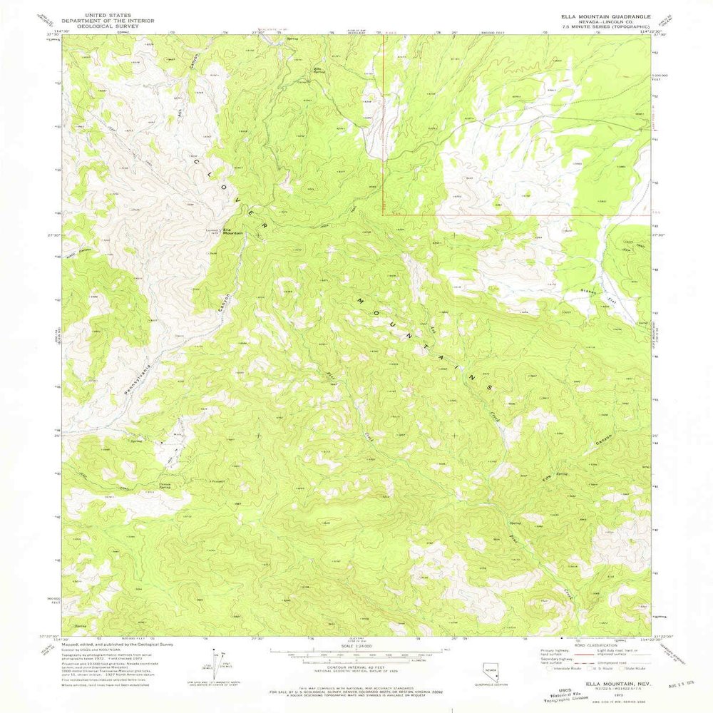YellowMaps Ella Mountain NV topo map, 1:24000 Scale, 7.5 X 7.5 Minute, Historical, 1973, Updated 1976, 27 x 22 in - Polypropylene