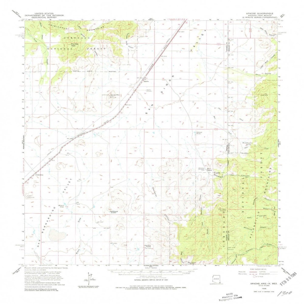 YellowMaps Apache AZ topo map, 1:62500 Scale, 15 X 15 Minute, Historical, 1958, Updated 1980, 21.8 x 18 in - Polypropylene